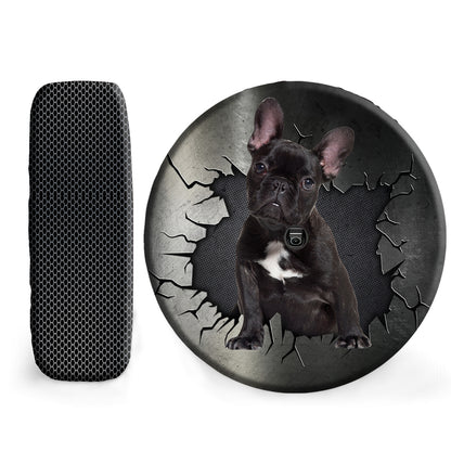 Petthouse | Black French Bulldog Puppy Tire Wheel Cover Dog Punched Wall Cracked Wheel Protector Dog Dad