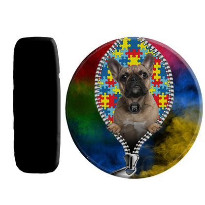 Petthouse | French Bulldog Autism Month Spare Tire Cover Dog Autistic Pride Wheel Cover Puzzles