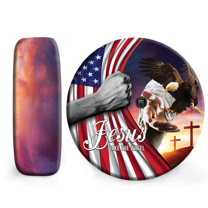 Petthouse | Jesus Take The Wheel Spare Tire Cover Jesus Christ Eagle American Flags God Bless