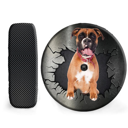 Petthouse | Boxer Peeking Out Crack Effect Spare Tire Cover Humourous Car Accessories Waterproof Durable