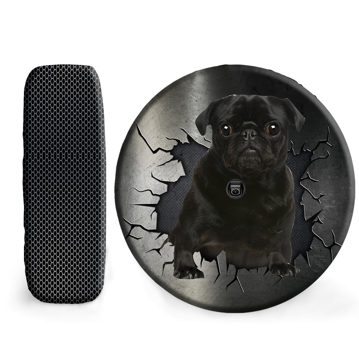 Petthouse | Black Pug Outdoors Spare Tire Cover With Backup Camera Hole Dog Paw Tire Accessories Car Decor