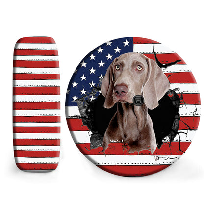 Petthouse | Weimaraner Dog Spare Tire Cover American Flag Tire Wrap Dog Lover Car Tire Wrap Dog Lover