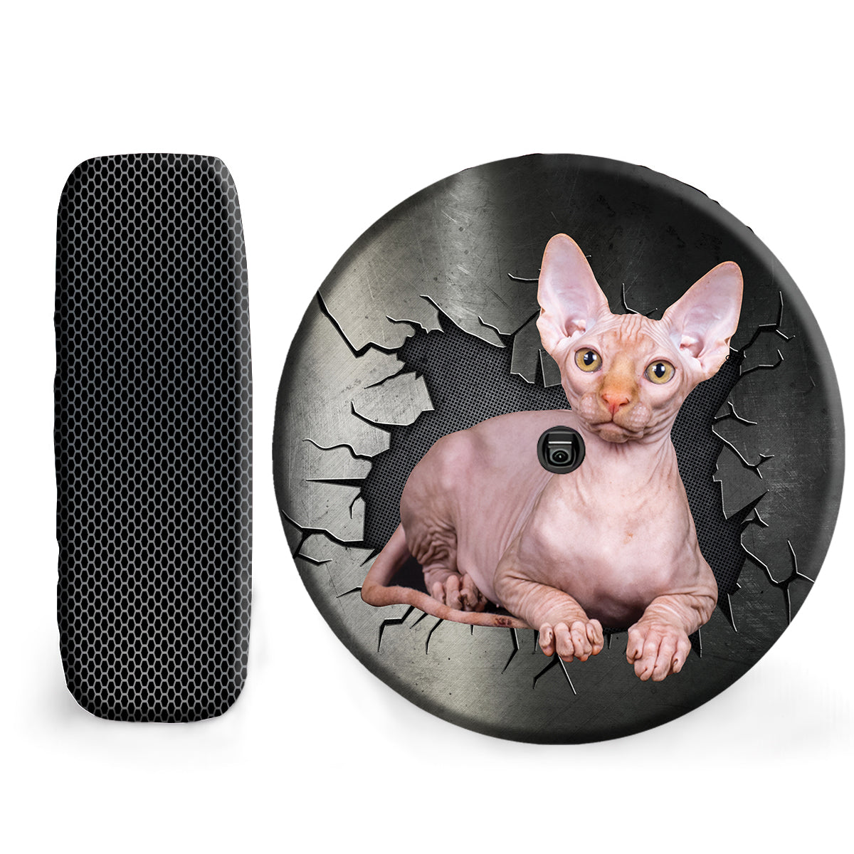 Petthouse | Sphynx Cat Car Tire Protector Sphynx Peeking Out Hole Spare Wheel Cover Cat Owner