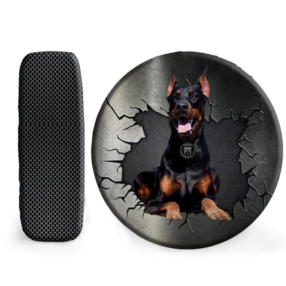 Petthouse | Spare Wheel Cover Doberman Pinscher Dog Wheel Tote Protects Metal Hole Punched Fun Car Decor