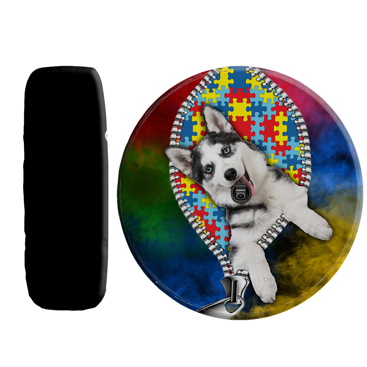 Petthouse | Husky Siberian Puppy Autism Awareness Tire Protector Autism Dog Puzzles Case Cover Dog Ower Gifts