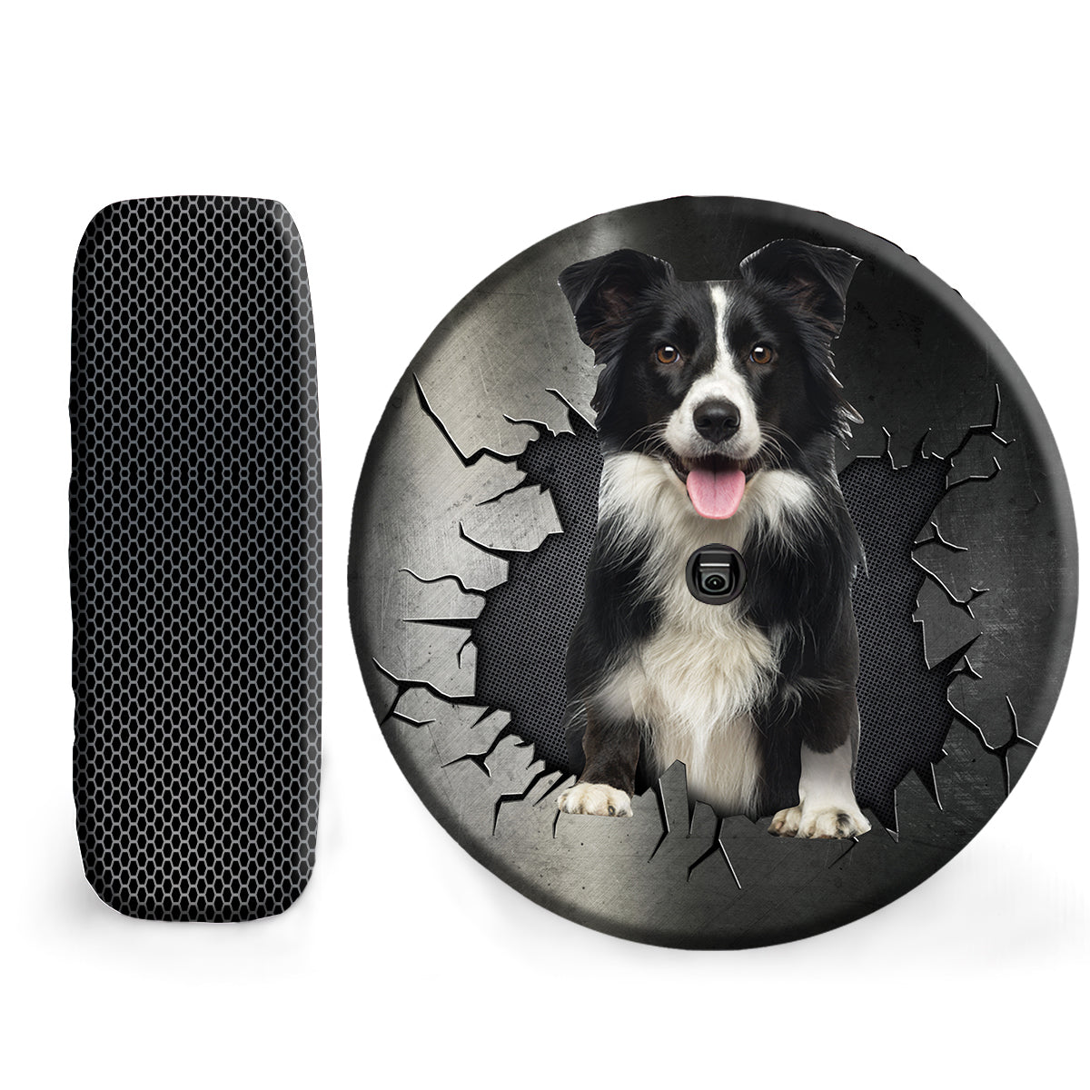 Petthouse | Border Collie Pet Wheel Cover Metal Crack Hole Printed Humorous Universal Tire Cover For Dog