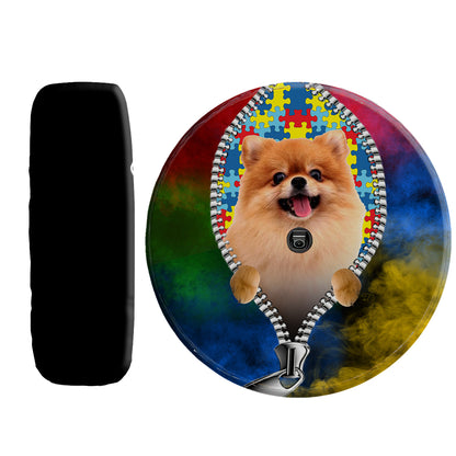 Petthouse | Pomeranian Autism Awareness Spare Tire Cover Puzzles Neurodiversity Wheel Case Autistic Gift