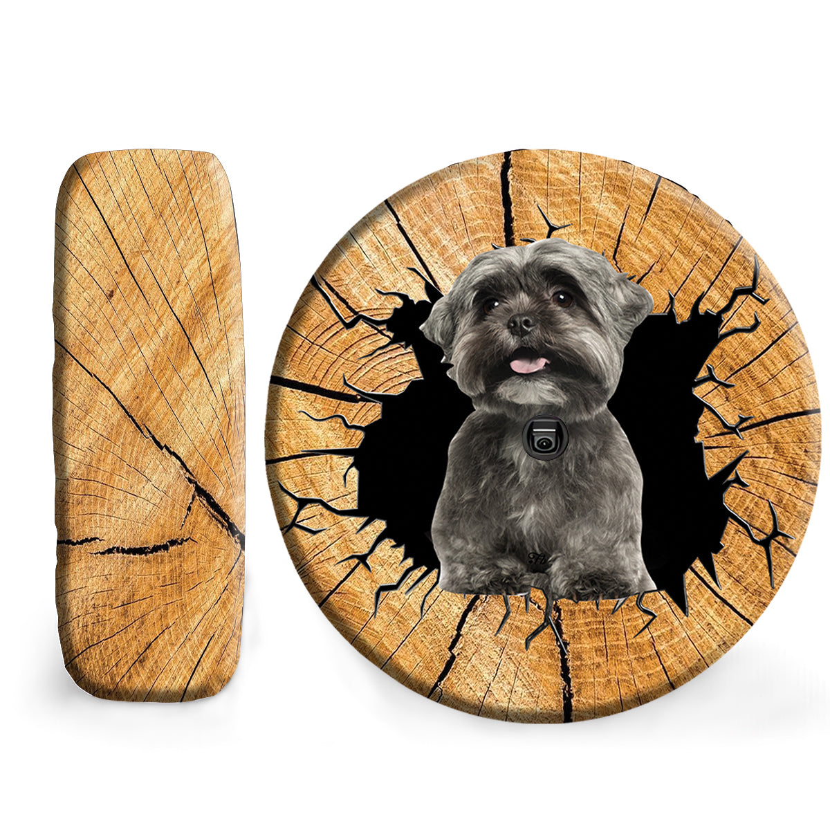 Petthouse | Black Shih Tzu Puppies Crack Hole Wooden Printed Spare Wheels Tire Cover Puppies Shih Tzu