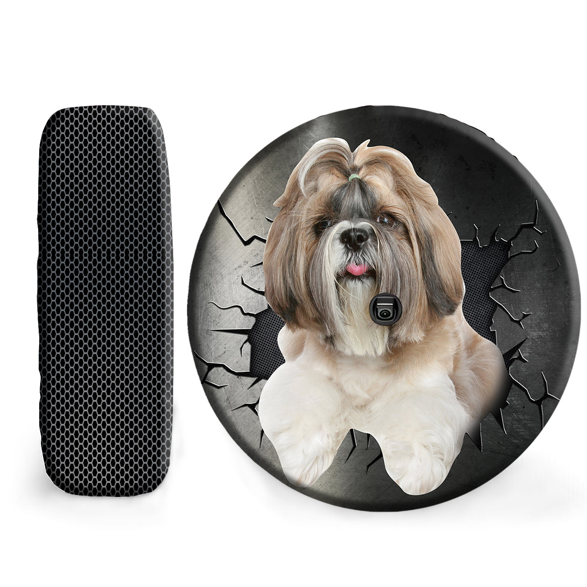 Petthouse | Long Coat Shih Tzu Spare Tire Cover Big Hole Cracked Print Winter Tire Cover For Dog Owners