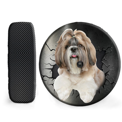 Petthouse | Long Coat Shih Tzu Spare Tire Cover Big Hole Cracked Print Winter Tire Cover For Dog Owners