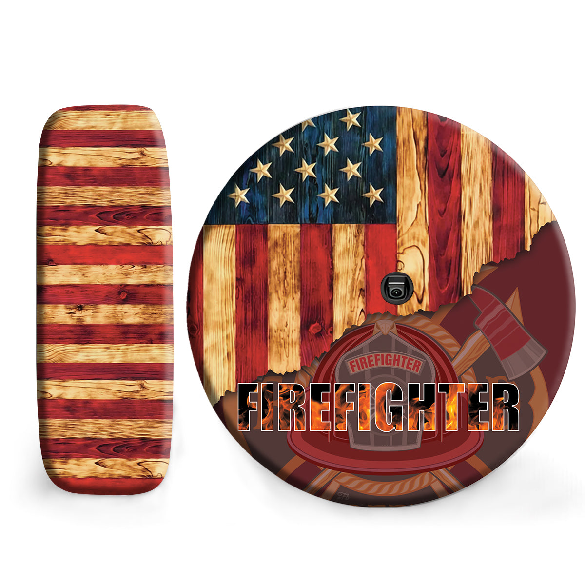 Petthouse | Firefighter American Flag Wood Spare Tire Cover Firefighter Gift Idea Decor Car