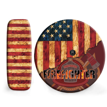 Petthouse | Firefighter American Flag Wood Spare Tire Cover Firefighter Gift Idea Decor Car