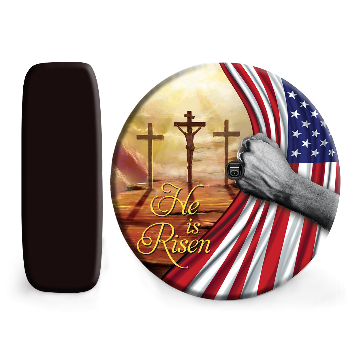 Petthouse | He Is Risen Spare Tire Cover Jesus On Cross American Flag Wheel Cover Waterproof Christian Gift