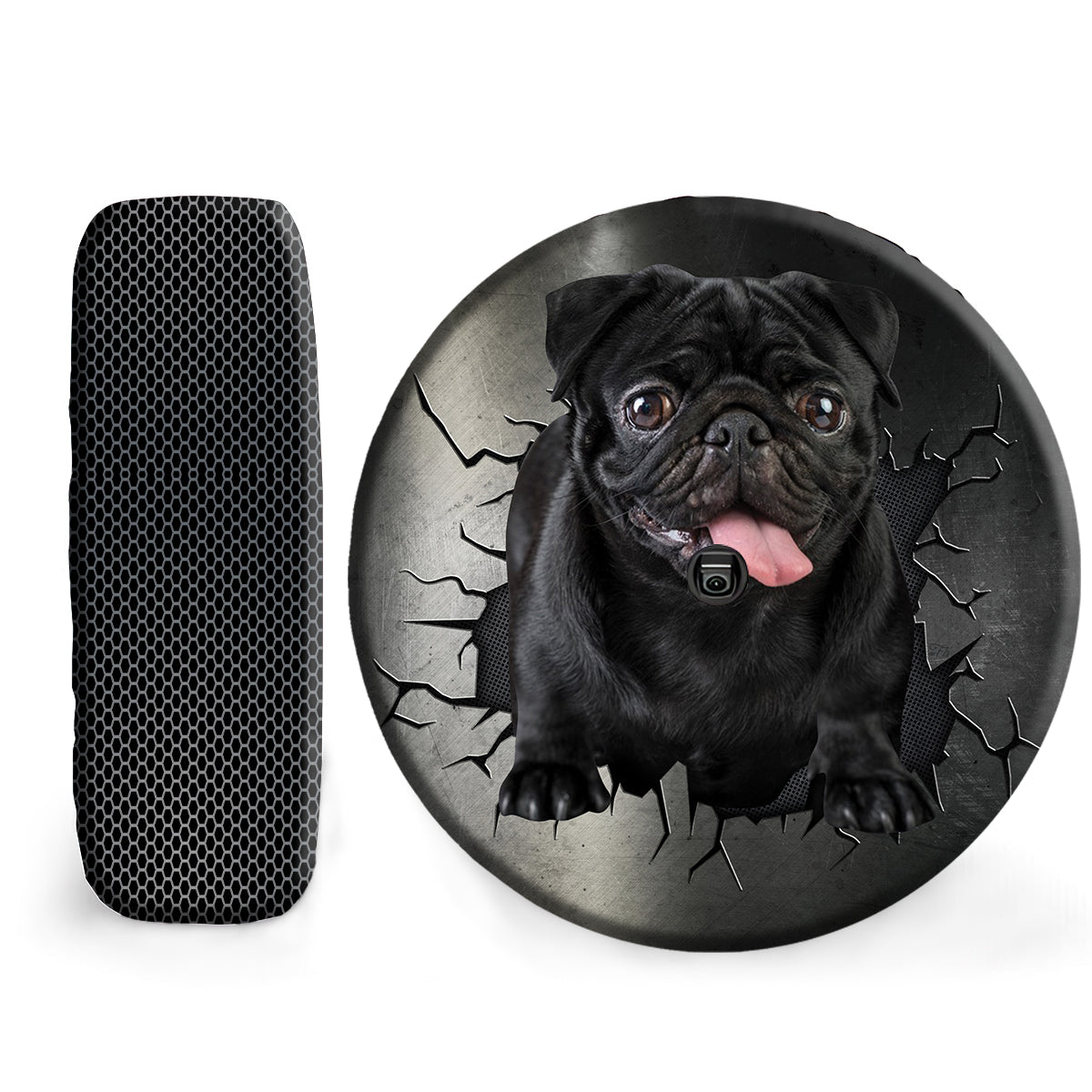 Petthouse | Black Pug Exploded Wall Funny Spare Tire Cover Pug Printed Tire Protector For Dog Mom Dad