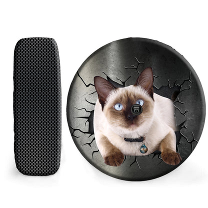 Petthouse | Siamese Cat Camper Tire Cover Big Hole Cracked Metal Print Spare Wheel Cover Cat Dad Car Accessory