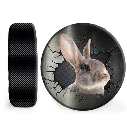 Petthouse | Gray Rabbit Portrait Camper Tire Cover Crack Hole Printed Durable Tire Protector For Animal Lovers