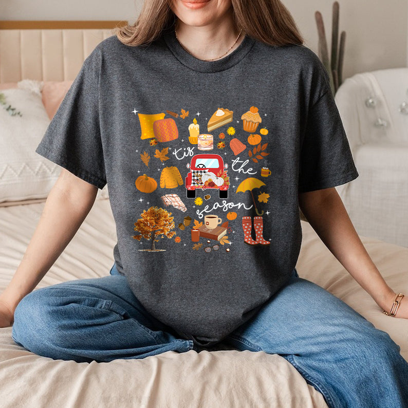 Petthouse | Fall Tis The Season Shirt, Fall Vintage Halloween Doodles T-shirt, Halloween Things Shirt