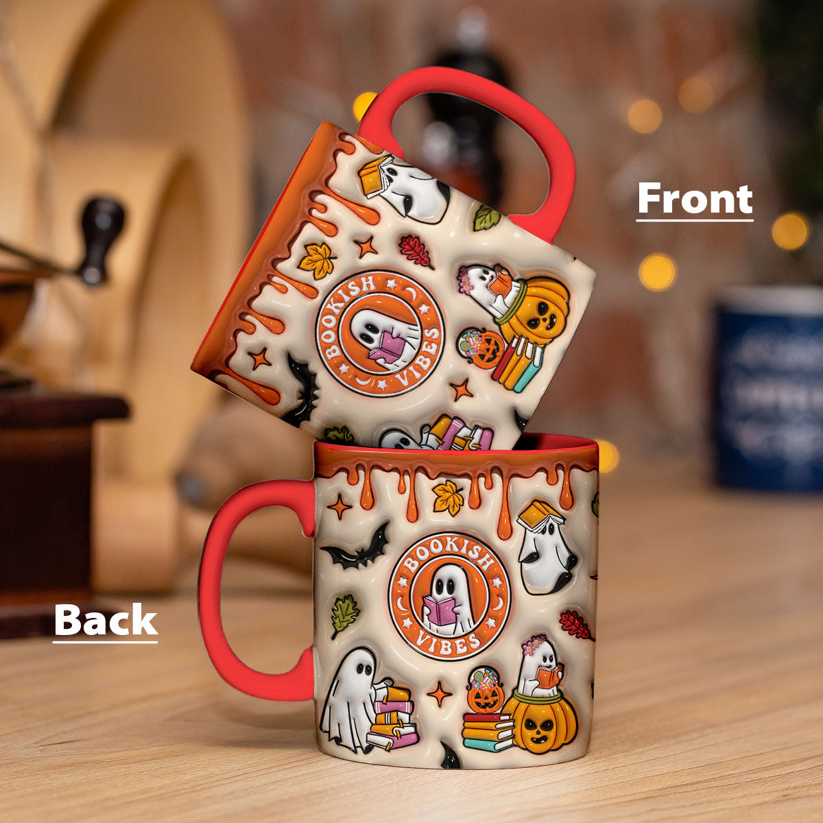 Petthouse | Bookish Halloween 3d Inflated Print Mug, Cute Ghosts Spooky Mug For Books Lovers, Boo