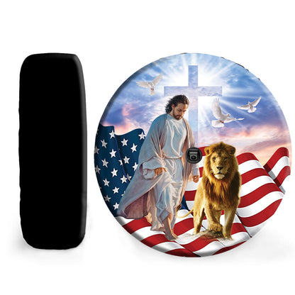 Petthouse | Jesus Lion Usa Flag Wheel Tire Covers God Believer Gifts Seasonal Tire Totes Spare Tire Cover