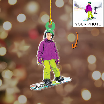 Petthouse | Personalized Snowboarding Player Ornament, Skis Christmas Ornament, Gift For Kids, Snowboarder