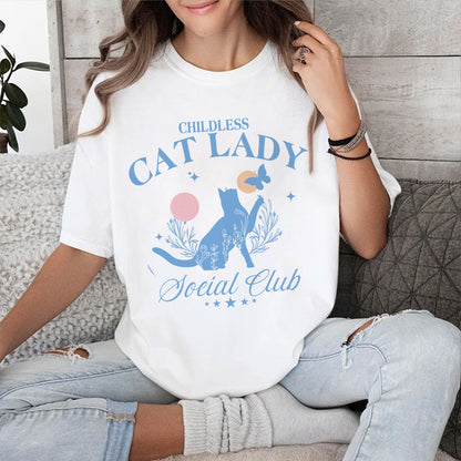 Petthouse | Childless Cat Lady Shirt, Flowers Cat Shirt, Social Club Shirt For Friends, Cat Lady Shirt