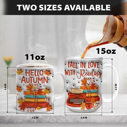 Petthouse | Hello Autumn Ceramic Mug, Fall In Love With Reading 3d Inflated Print Mug, Fall Autumn