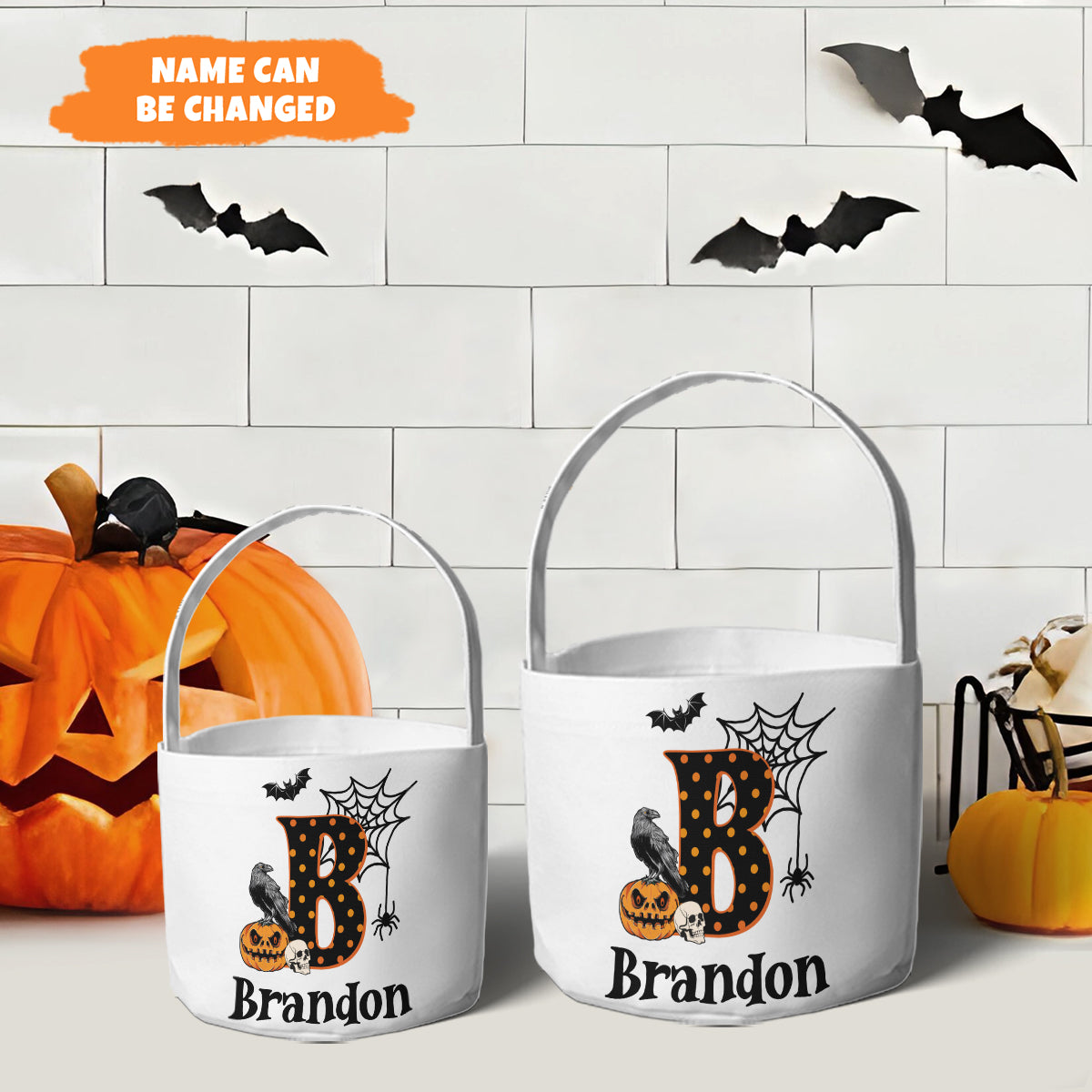 Petthouse | Custom Name Halloween Tote, Trick Or Treat Basket, Kids Halloween Basket, Candy Basket