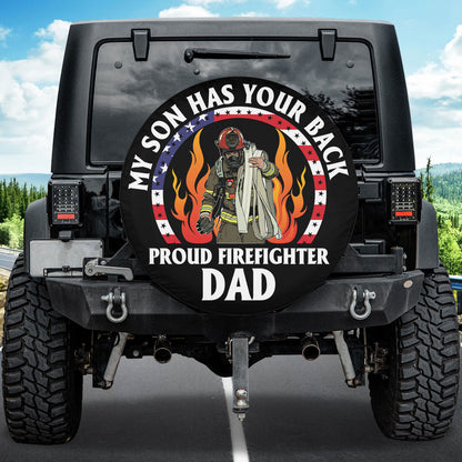 Petthouse | Proud Firefighter Dad Usa Flag Spare Tire Cover Firemen Hero Truck Cover Car Accessories Father's Day Gift