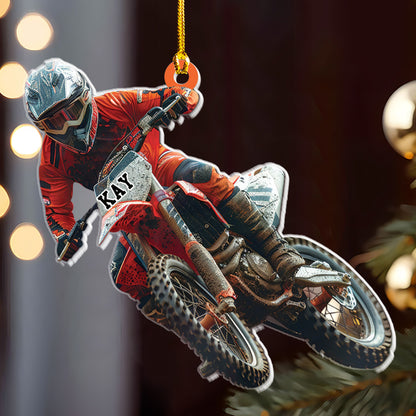 Petthouse | Personalized Motocross Racer Christmas 2d Flat Acrylic Ornament, Christmas Gift For Motocross Enthusiast