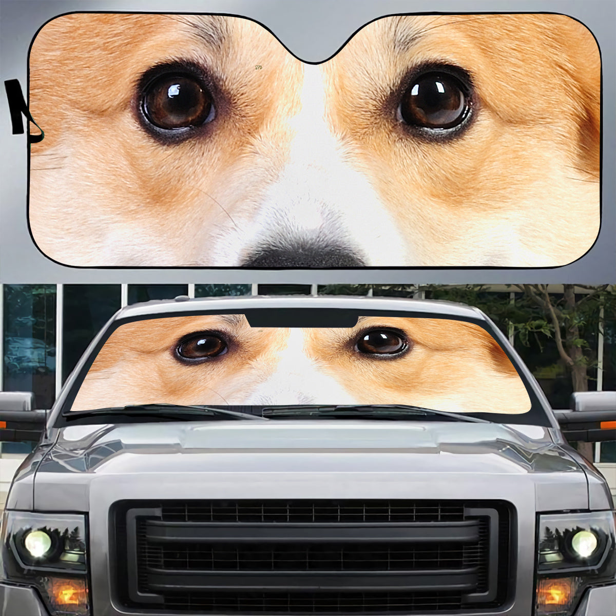 Petthouse | Corgi Dog Car Sunshade Lovely Dog Windshield Sunshade Animal Car Accessories Christmas Decoration