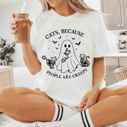 Petthouse | Cats Because People Are Creepy Shirt, Halloween Ghost Cat Shirt, Cat Creepy Shirt, Cat Lovers