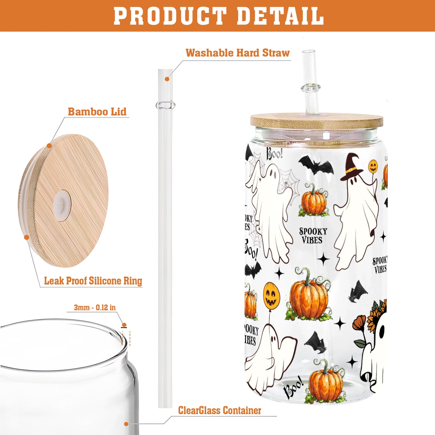 Petthouse | Ghost Spooky Vibes Glass Can, Ghost Boo Spooky Iced, Halloween Spooky Vibes Glass Cup