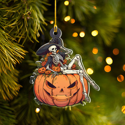 Petthouse | Happy Halloween Skeleton Ornament, Pumpkin Witch Acrylic Ornament Window Hanging, Gift Halloween