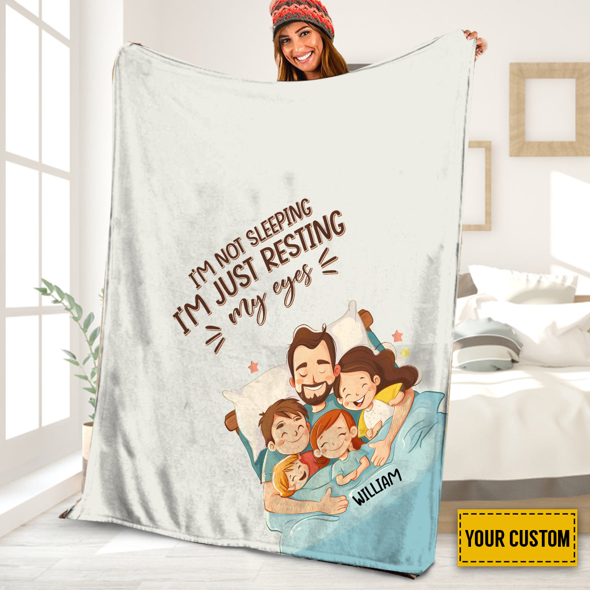 Petthouse | Personalized Father And Children Fleece Blanket, Crazy Father's Day Cuddling Blanket, Best Daddy Keepsake