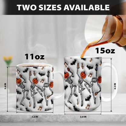 Petthouse | Halloween Skeleton Pumpkin Inflated 3d Mug, Dancing Skeleton Fall Mug, Halloween Coffee