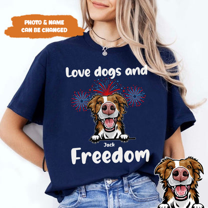 Petthouse | Custom 4th Of July Dog Shirt, Love Dogs And Freedom Shirt, Gift For Dog Mom Dog Dad