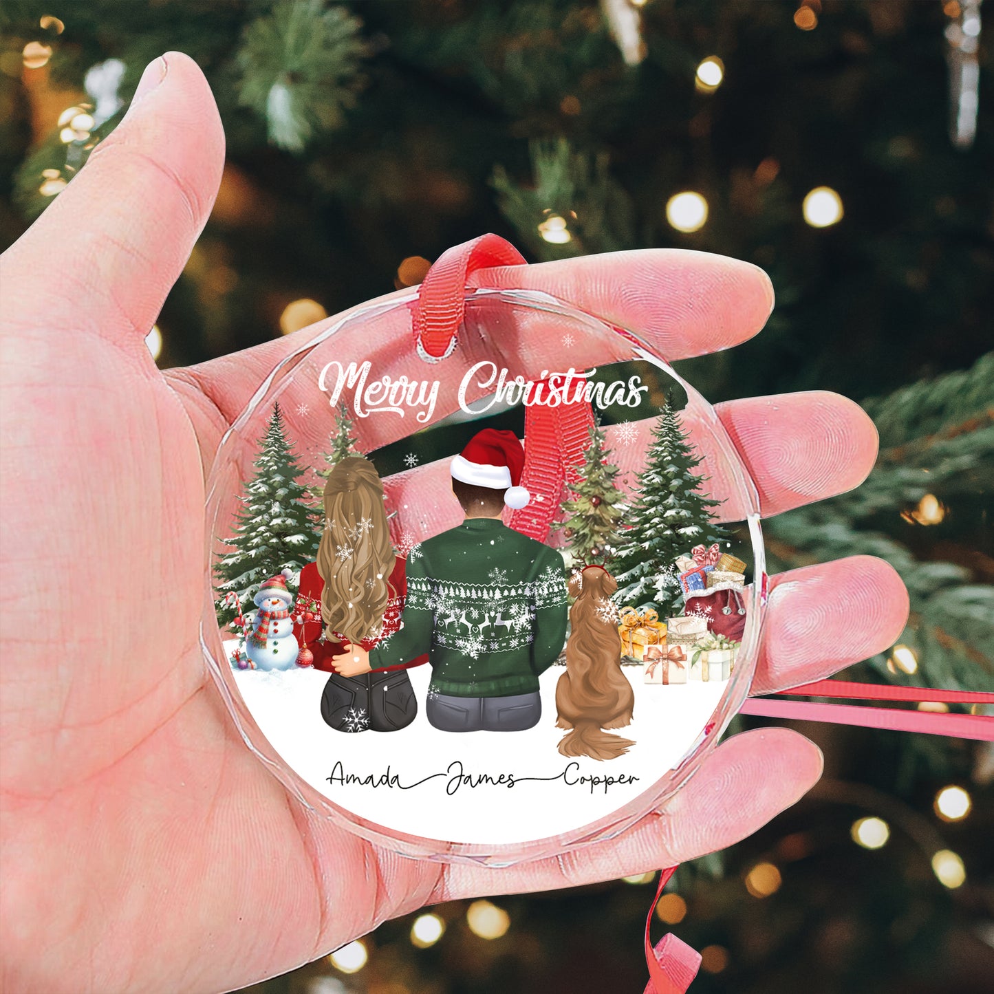 Petthouse | Personalized Couple And Pet Christmas Ornament, Couple With Dog Xmas, 2025 Christmas Couple