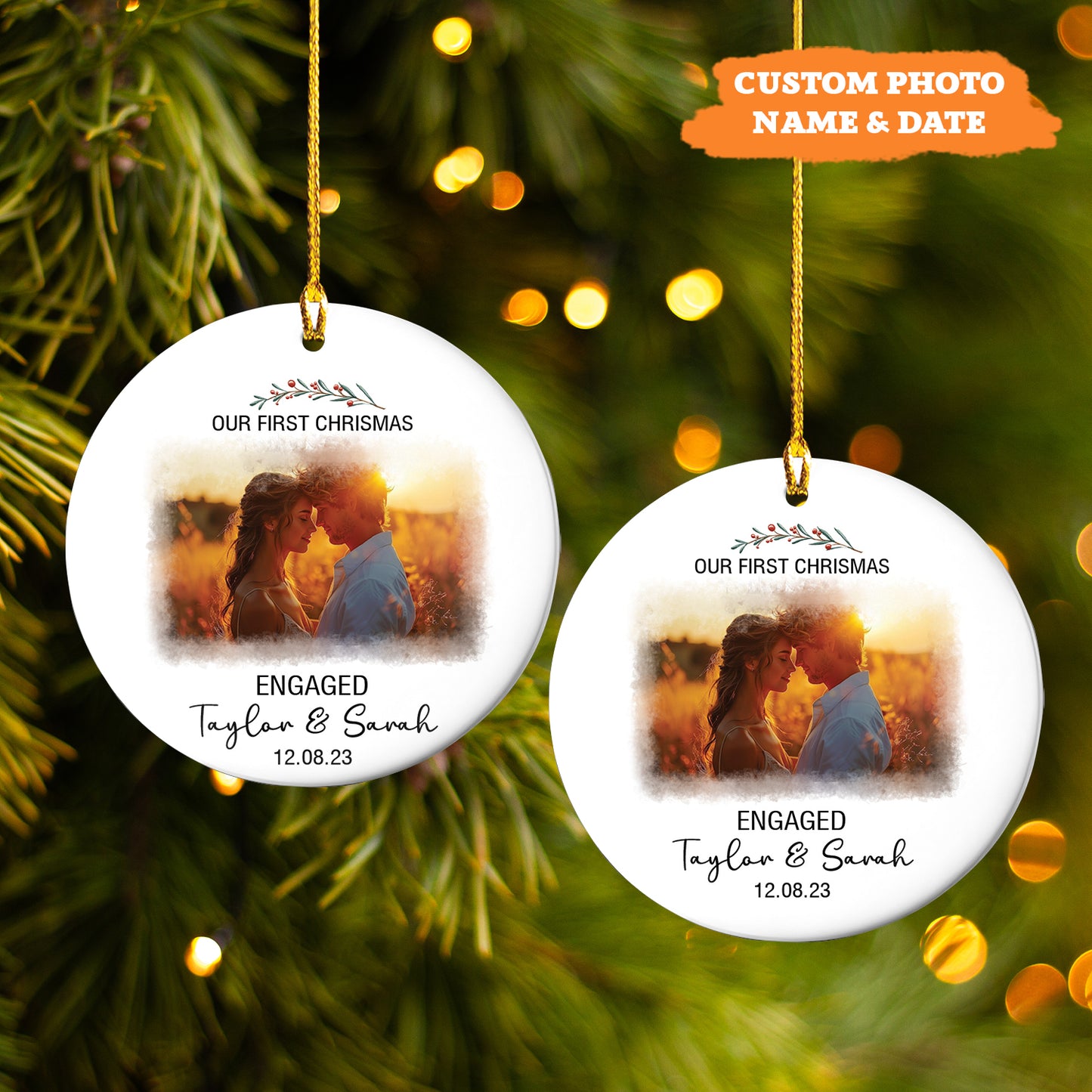 Petthouse | Personalized Engagement Christmas Ornament, Our First Christmas Keepsake, Xmas Ornament