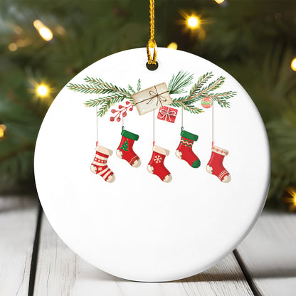 Petthouse | Personalized Family Christmas Ornament, Stockings Family Keepsake, Xmas Ceramic Ornament