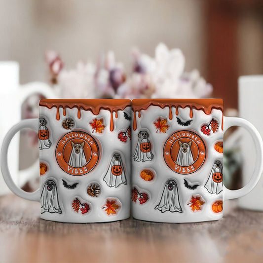 Petthouse | Сute Ghost Dog Halloween Vibes Mug, Dog Ghost Vibes 3d Inflated Effect Mug,Pumpkin Spice