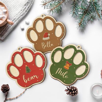 Petthouse | Personalized Dog Paw Ornament, Dog Christmas Ornament, Paw Wooden Ornament, Gift For Dog Mom