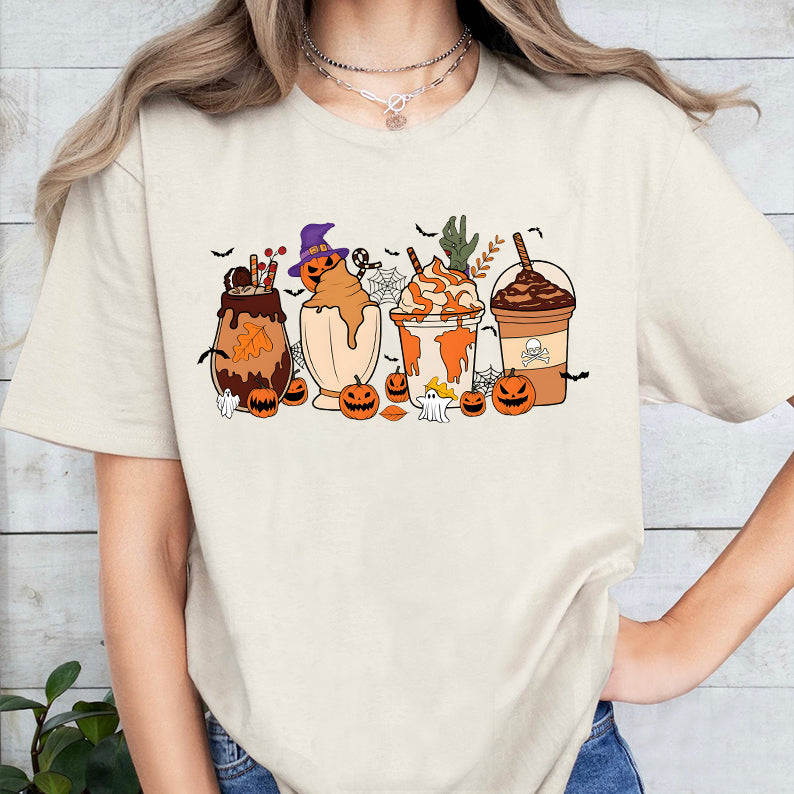 Petthouse | Horror Halloween Coffee Cups Shirt, Fall Coffee Pumpkin Shirt, Coffee Latte Fall