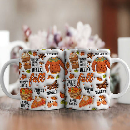 Petthouse | Hello Fall, Fall 3d Inflated Effect Mug, Pumpkin Spice Latter Mug, Thanksgiving Gifts Fall