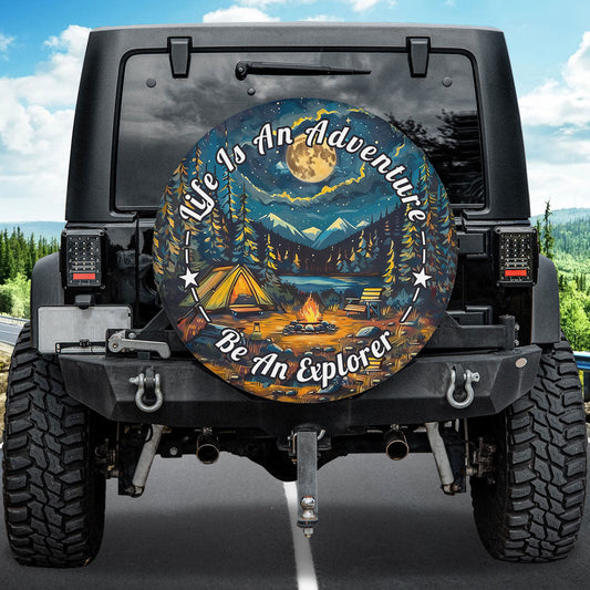 Petthouse | Camping Spare Tire Cover, Campfire Tire Cover, Life Is An Adventure Be An Explorer, Camping Waterproof Wheel Cover, Camper Gifts Idea