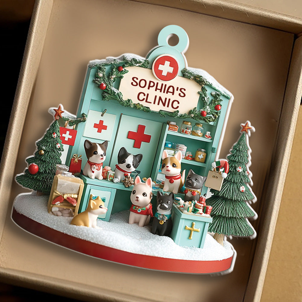 Petthouse | Personalized Dreamy Vet Clinic Acrylic Ornament, Vet Clinic 2d Flat Ornament, Christmas Decor