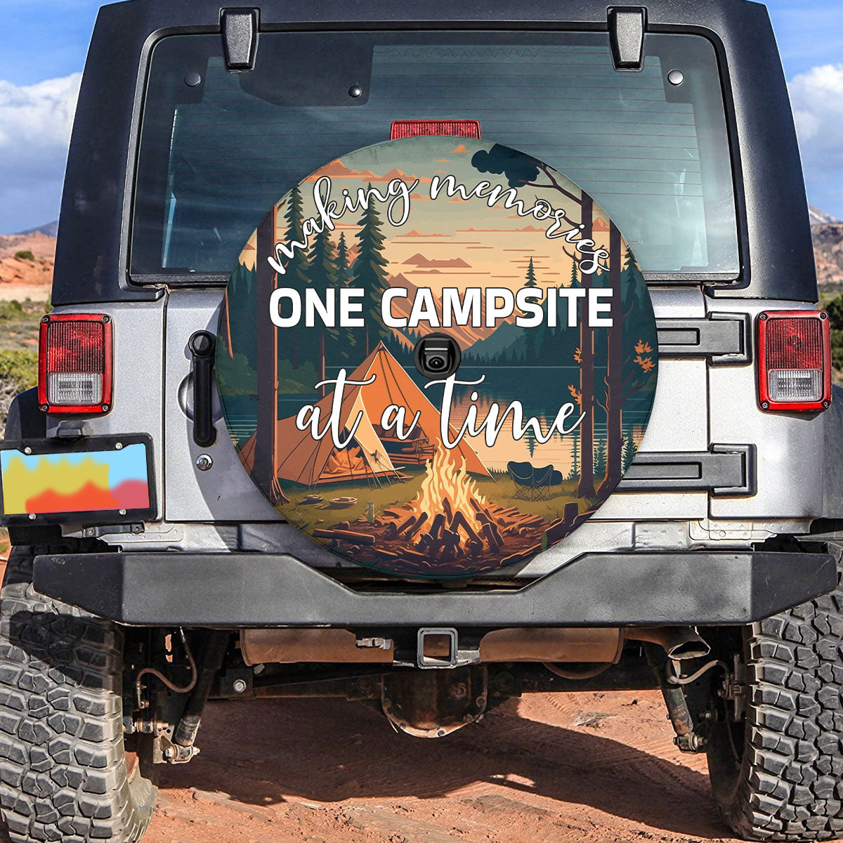 Petthouse | Beautiful Landscape Lake, Mountains Forest Tent Campfire Spare Tire Cover Camping Truck Decoration