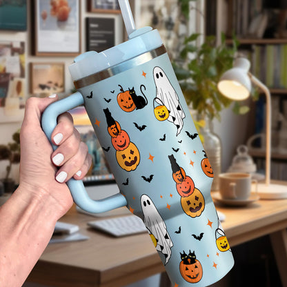 Petthouse | Cute Ghost Halloween 40oz Tumbler, Pumpkin Black Cat Tumbler, Spooky Pumpkin Insulated Cup