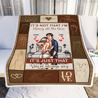 Petthouse | Personalized Valentines Together On Bed Throw Blanket, Custom I'm Horny All The Time Fleece Blanket