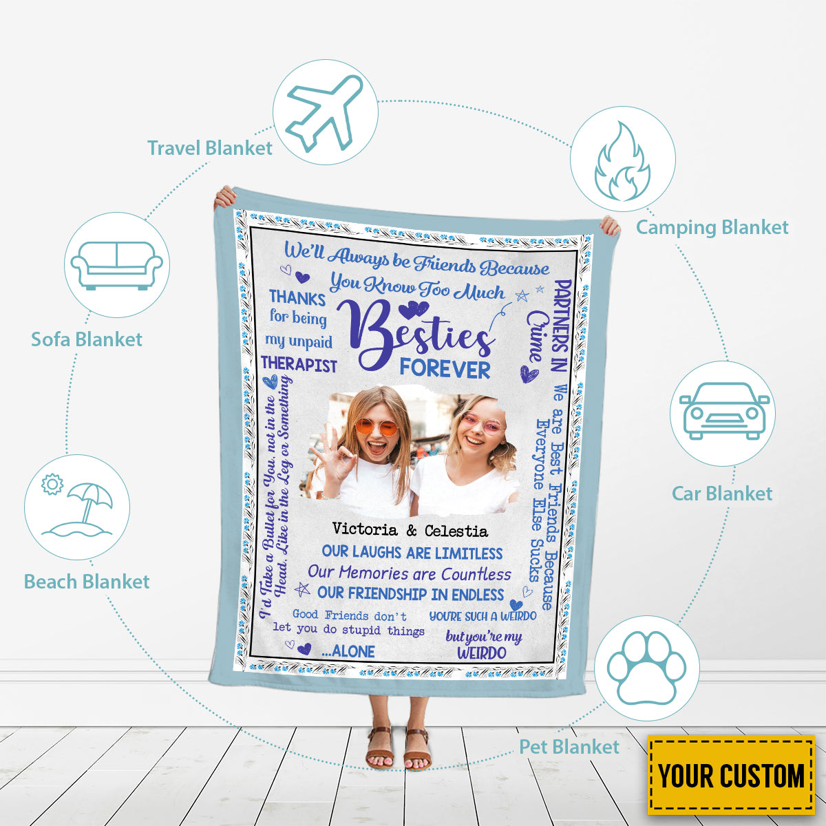 Petthouse | Personalized Besties Forever Fleece Blanket, To My Best Friends Travel Blanket, Our Friendship In Endless