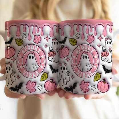 Petthouse | Halloween Spooky Vibes 3d Inflated Effect Mug, Spooky Ghost Vibes Ghost Boo Spooky Season